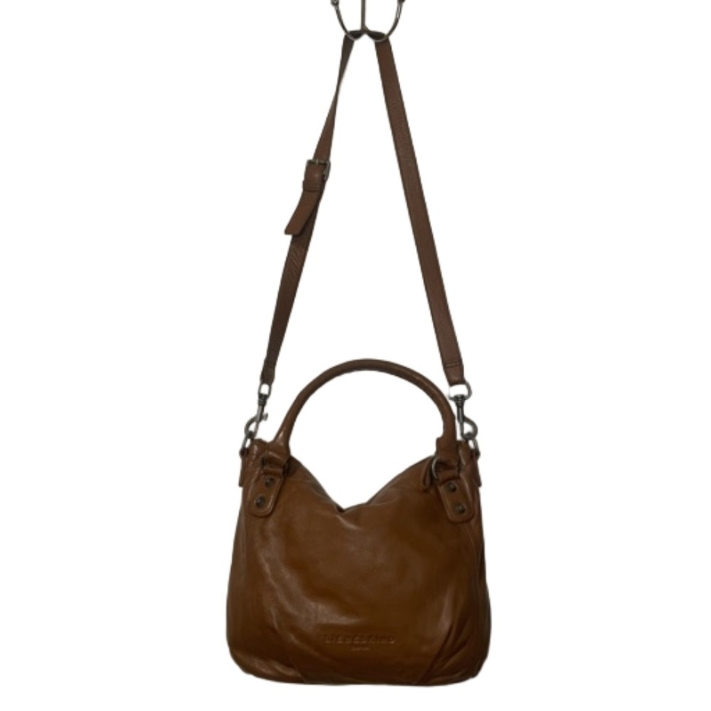 Liebskind Berlin brown leather bag with stitched handles and crossbody strap.P8